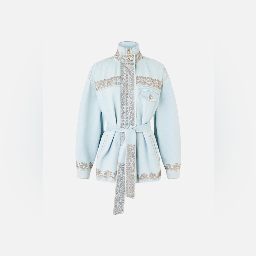 $1000 Camilla Jacket Light Blue Size S Alika Istanbul Alchemy High Neck Cotton - Picture 3 of 8